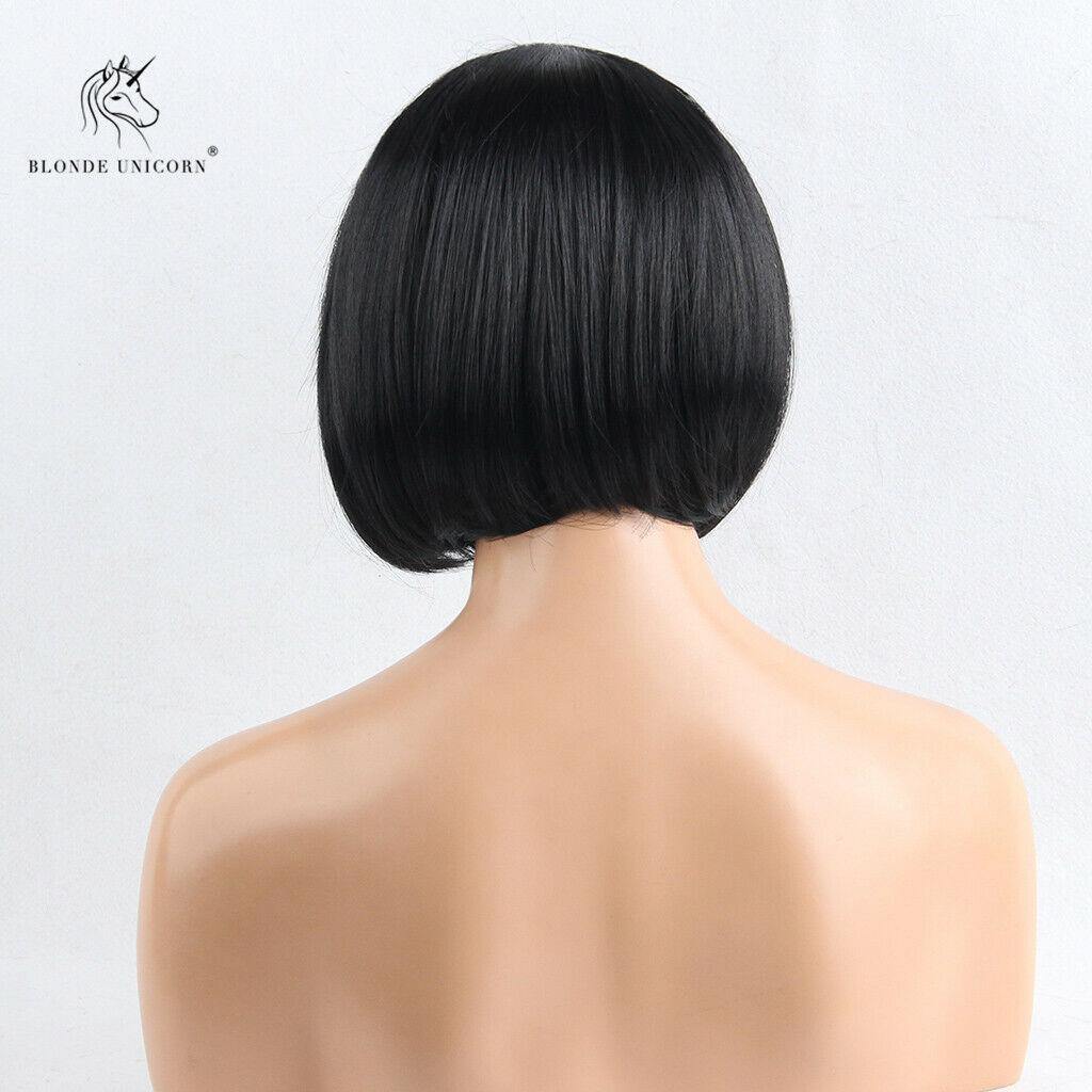Synthetic Wigs for Women,Natural Straight Hair Black Wig with Bangs