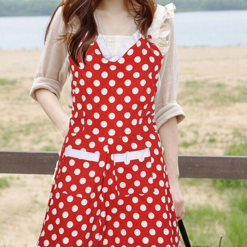 Lovely Sweetheart Red Retro Kitchen Aprons Woman Girl Cotton Polka Dot CookingS8