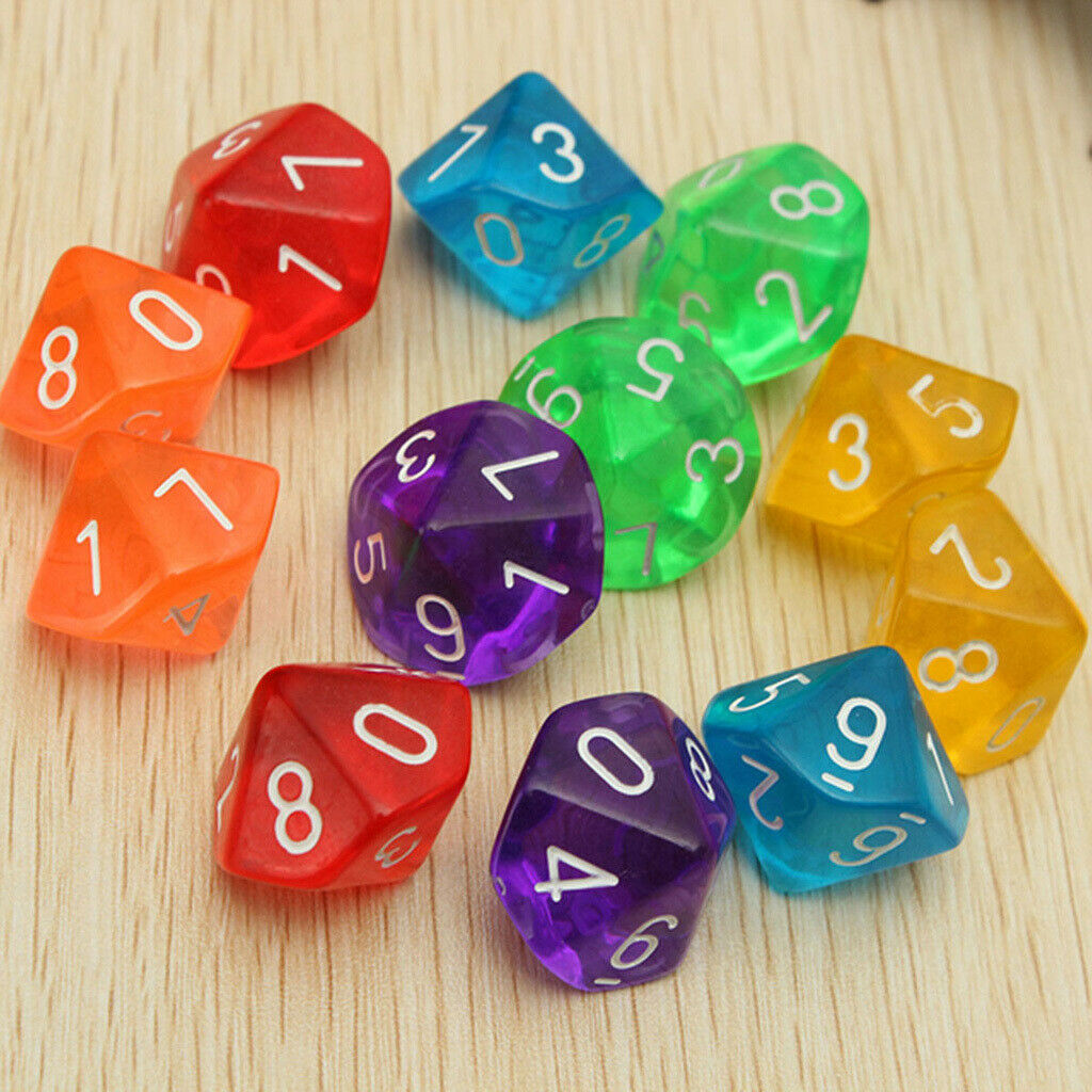 Lots 60 Acrylic Colors Ten Sided Dice 10-Die for DND TRPG KTV Fun Toys Prop