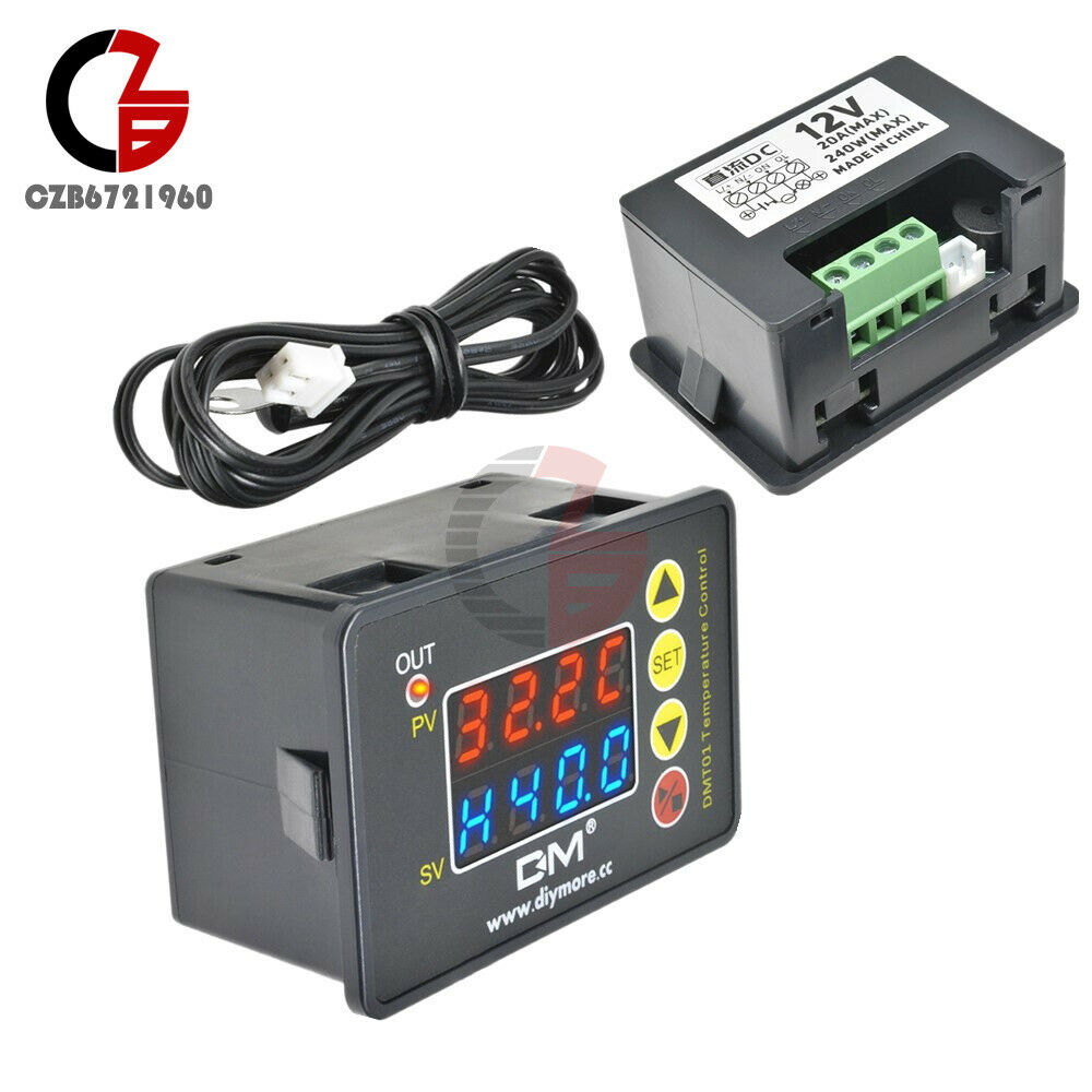 DC12V Red Blue LED Display Temperature Controller Thermostat Switch With Sensor