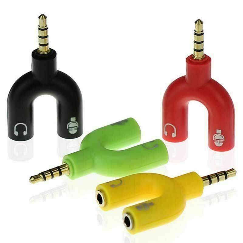 3.5mm Male to 2 Dual Female Plug Jack Stereo Audio Headset Mic Splitter Cables !