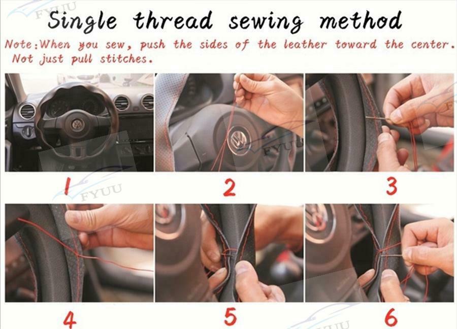 First layer cowhide Leather hand-sewn steering wheel cover red Line Four season