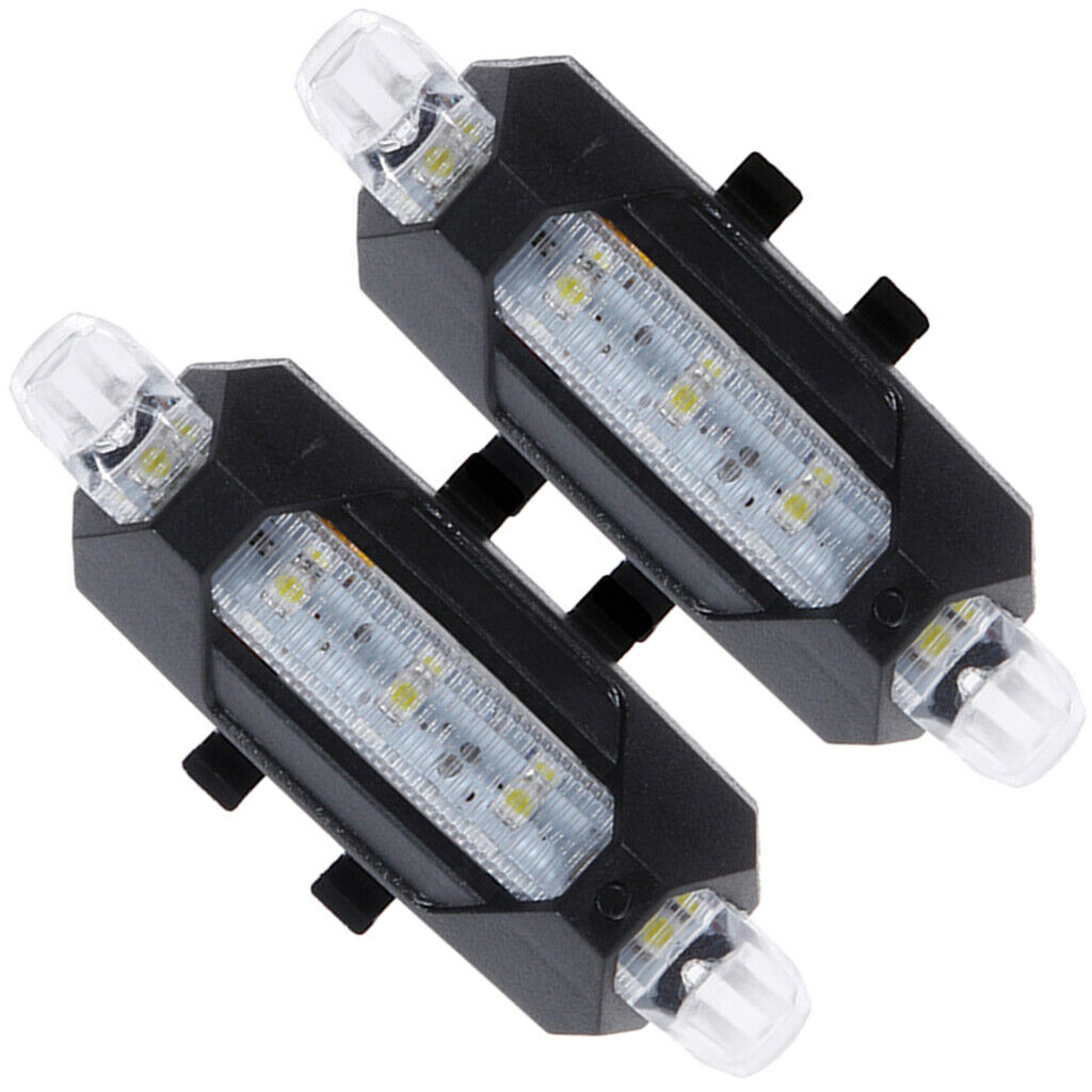 Pack of 2 Bicycle LED Rear Light Tail Safety Warning Light Waterproof White