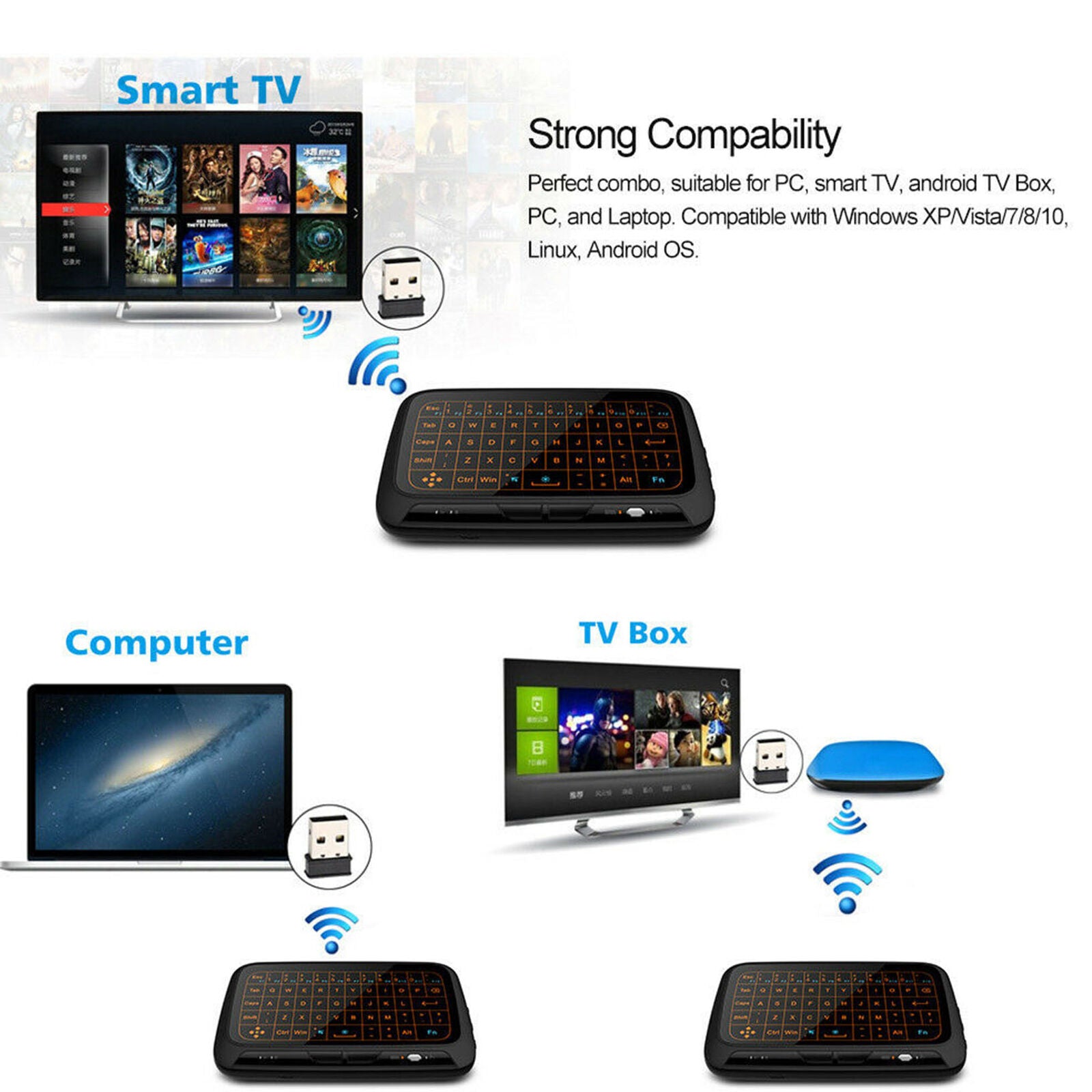 H18+ Mini 2.4G Wireless Keyboard Full Touchpad Backlight Large Pad for TV BOX PC