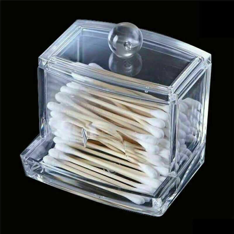 Protable Clear Acrylic Organizer Box Cosmetic Holder Cotton Pad Swab Makeup Case