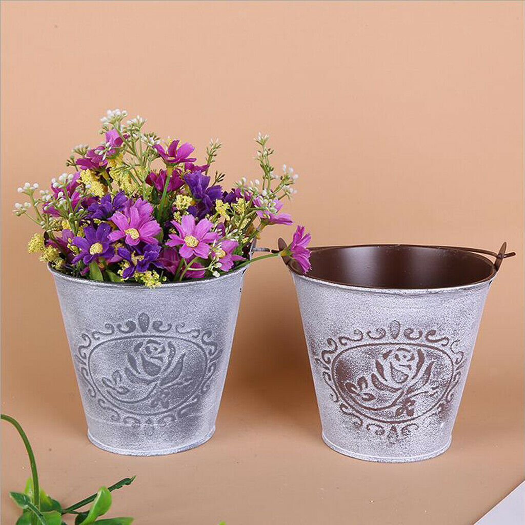 Rustic Iron Metal Iron Flower Plants Bucket Potted Bonsai Vase Container