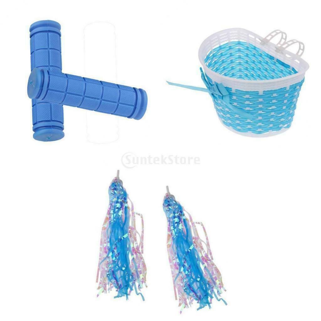 Children Kids Girls Bike Scooter Streamers Handlebar Hooter Bell Basket Blue