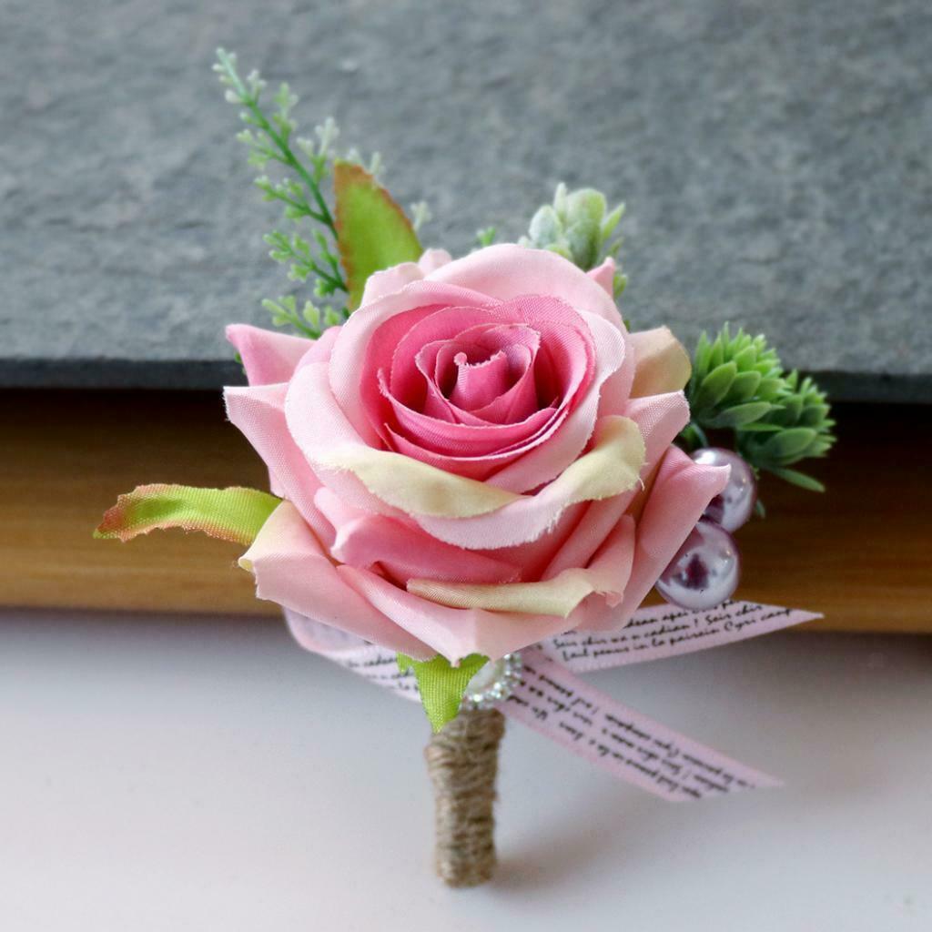 2pcs Rose Boutonniere Buttonhole Corsage Wedding Flowers Groom Bridal