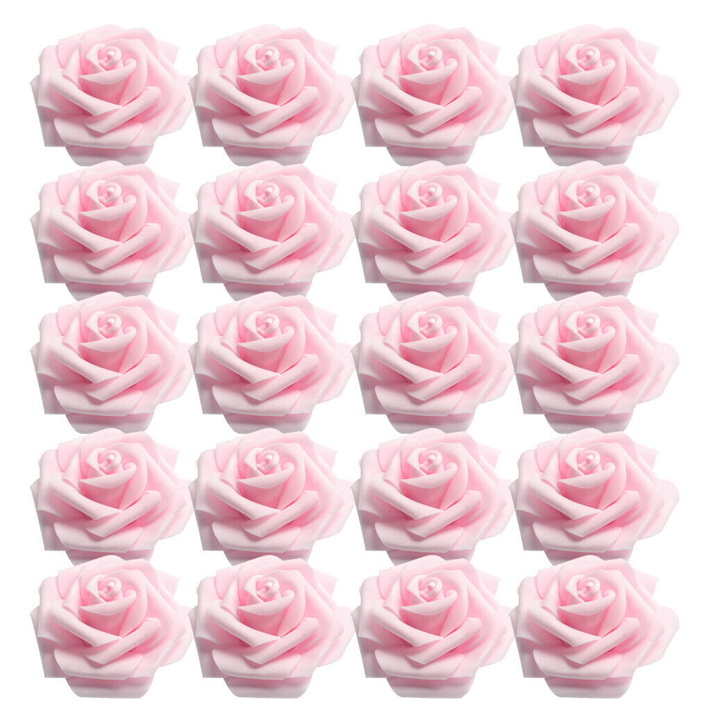 100 Pack Mini Artificial PE Rose Flower Head DIY Home Decor Craft 8cm Pink
