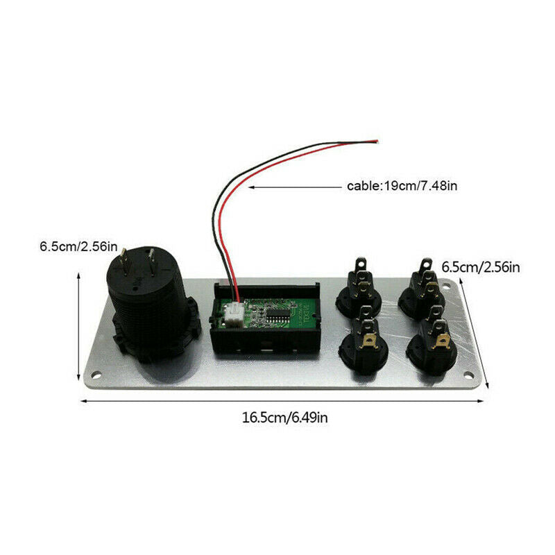 12V 10A 2 USB Switch Panel Voltmeter Car Charger Power Socket Rocker Boat Marine