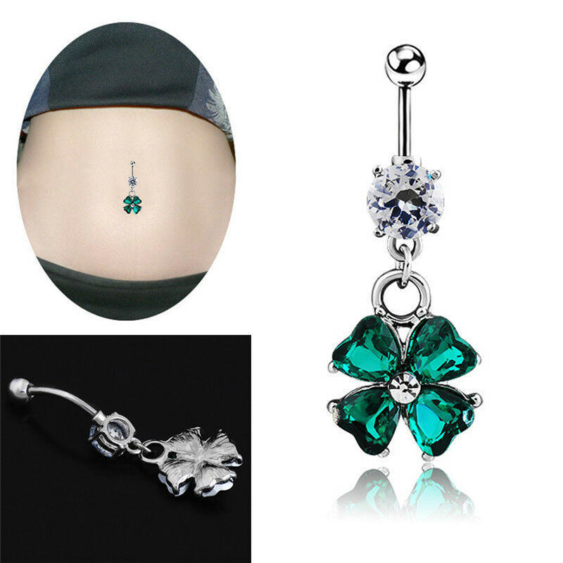 Retro Crystal Clover Navel Piercing Sexy Belly Button Ring Body Piercin.l8