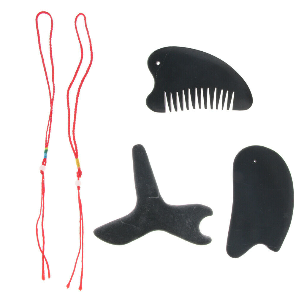 3 Pieces Stone Gua Sha Scraping Tool Guasha Massage Board Scraper Black