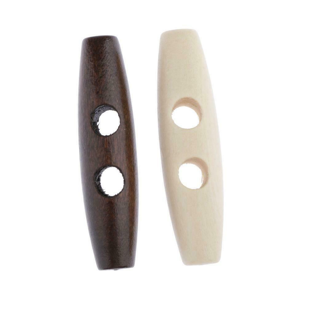 50Pcs Dark Coffee Beige Wood Toggle Buttons Horn Tooth Shape Two Holes For