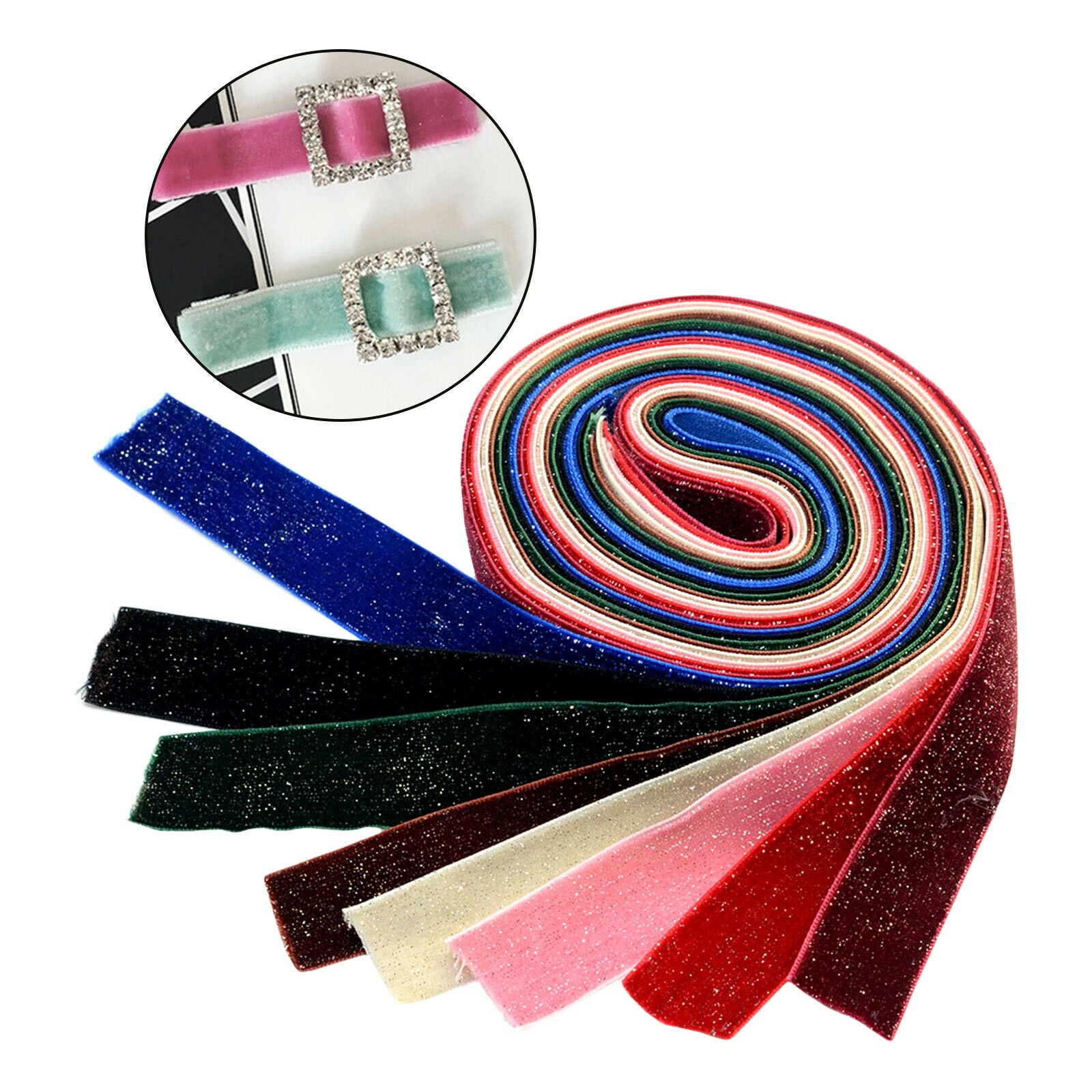 8PCS 25mm Glitter Velvet Ribbon Trim Cut to Length Gift Wrap