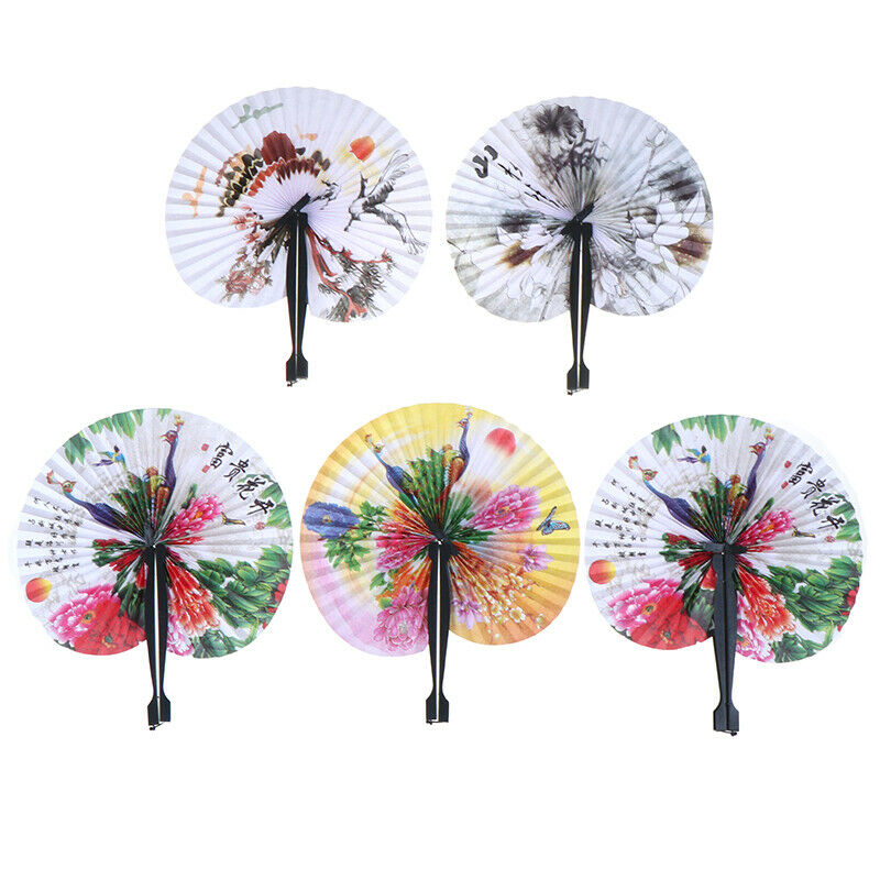 1X Chinese Paper Folding Hand Fan Oriental Floral Peacock Party Wedding G.l8