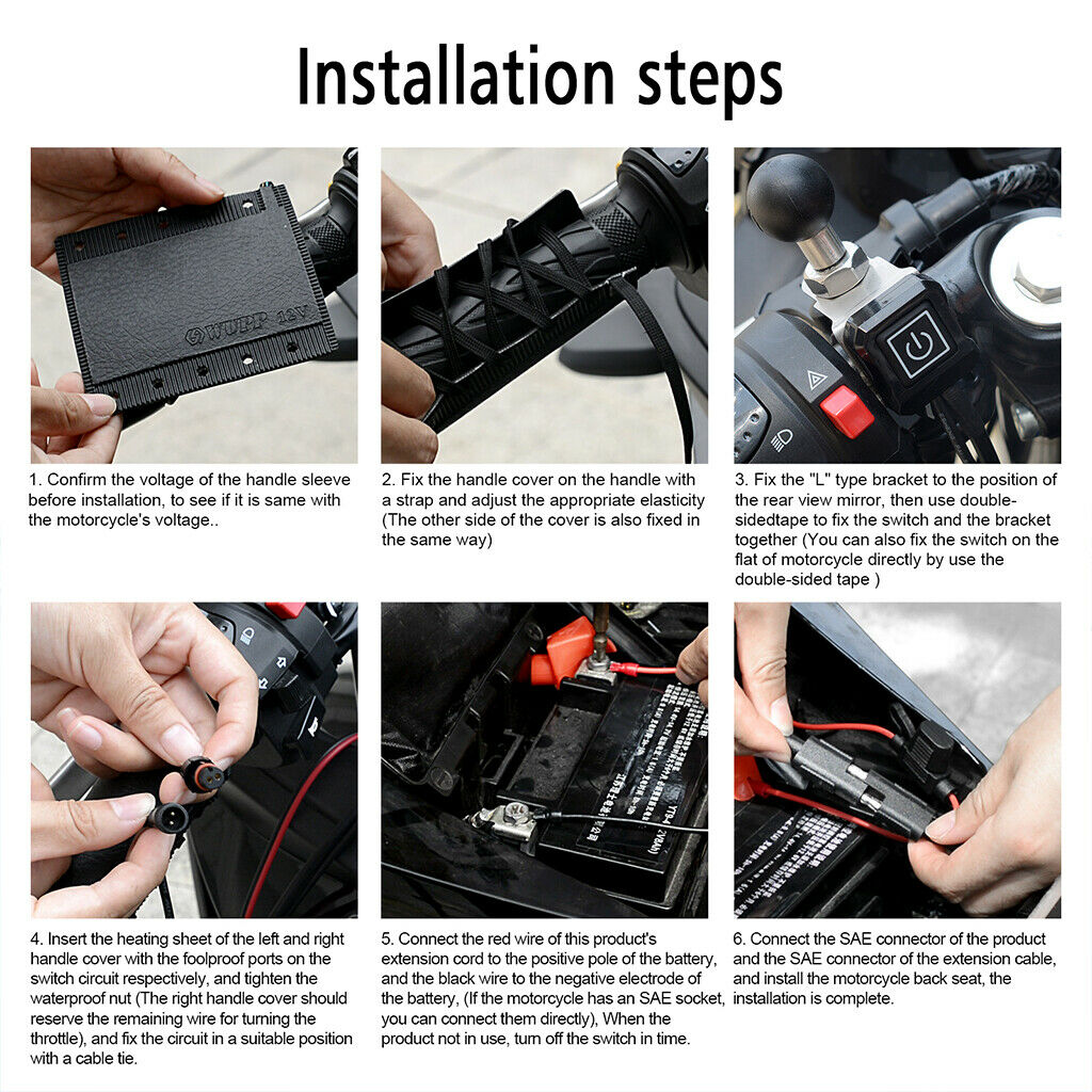 1 Set 12V Motorcycle Heated Grip Handlebar ATV Grips Heater Pads with Switch
