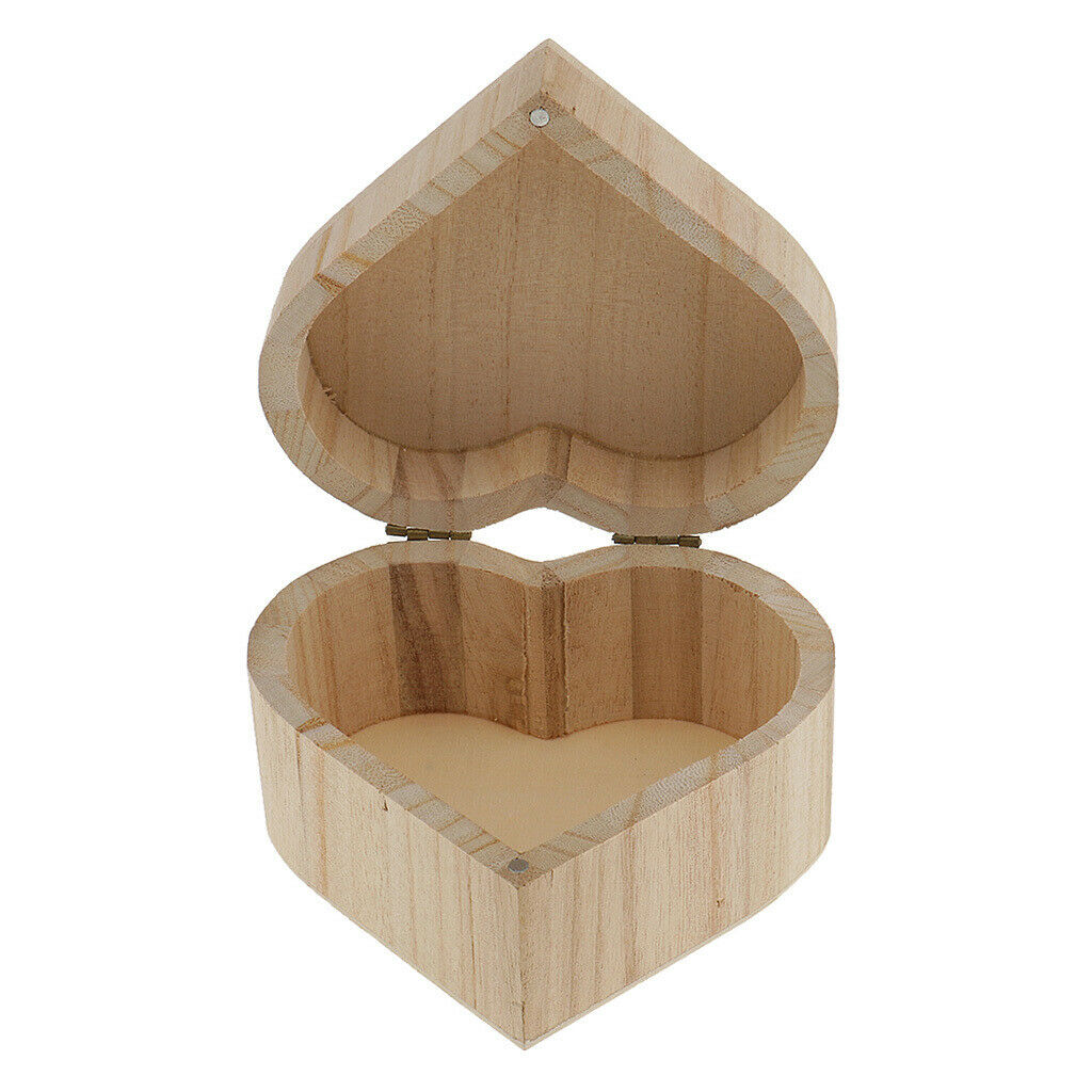 Heart Shape Unfinished Wooden Jewelry Gift Box for Kids - DIY Craft Toys