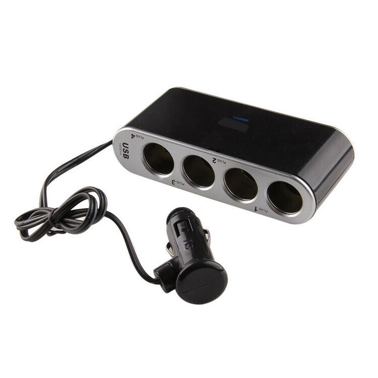 12/24V 4 Way Car Cigarette Lighter Socket Splitter 1 USB Charger Power Adapter