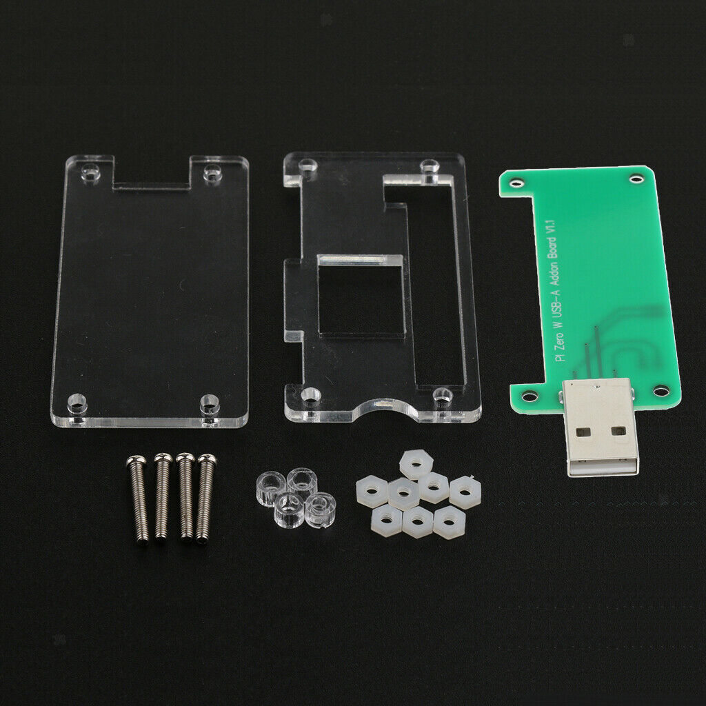 Raspberry Pi Zero W USB-A Addon Board with Protective Acrylic Clear Case