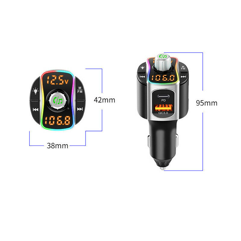 Bluetooth FM Transmitter Wireless Radio Adapter QC3.0 Support TF Card & USB Disk