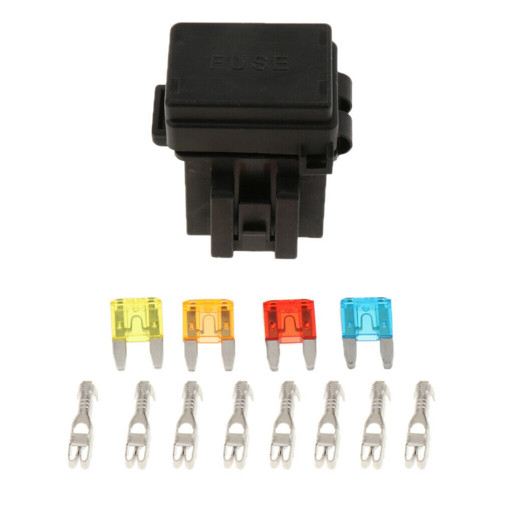 Marine Boat Fuse Relay Holder 4-Slot Relay Box 1 Relay 4 Fuses, Black