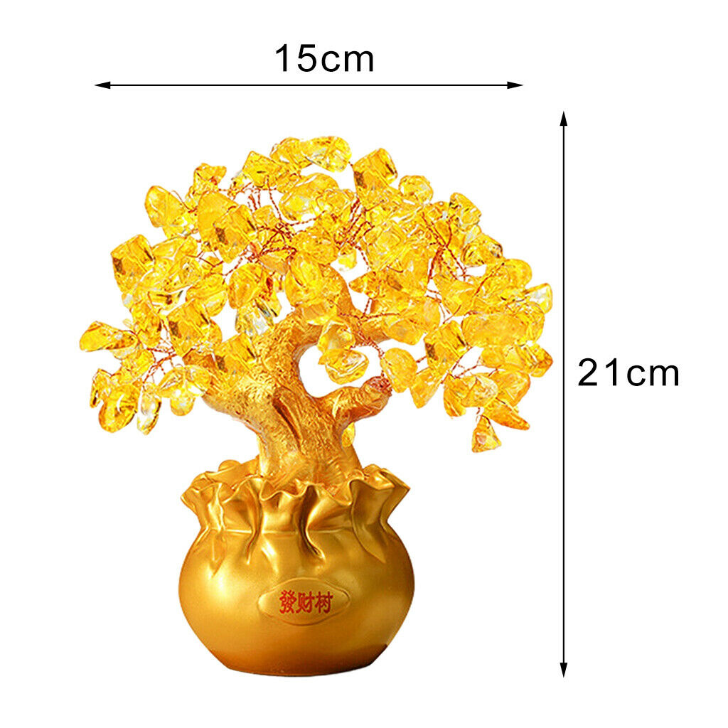 Crystal Money Tree Lucky Tree Feng Shui Ornament for Home Office Golden