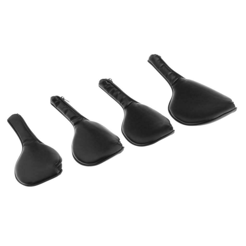 4-Pack Black Zipper Leather Deluxe Golf Iron Covers Set Golf Club Head Cover