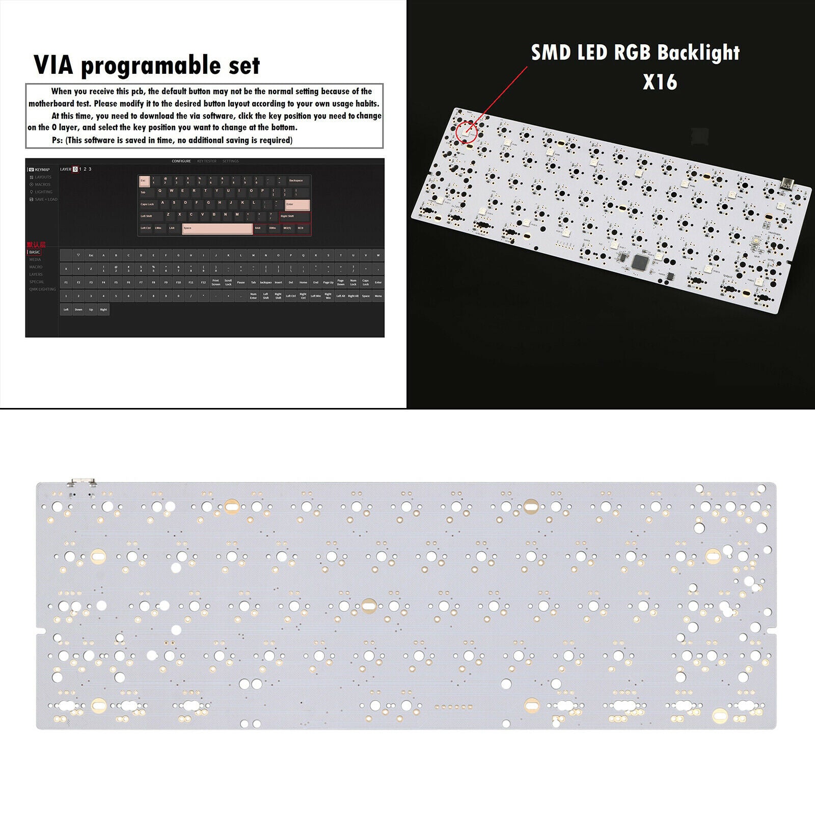 RGB PCB Circuit Board GH60 60% White for XD60 64 68 DIY Customized Kit