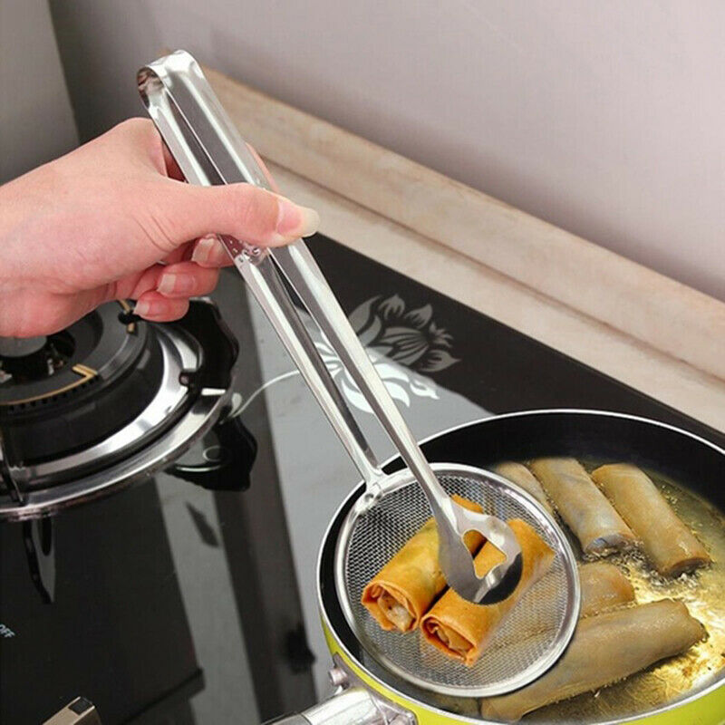 Filter Spoon with Clip Stainless Steel Colander Oil-Frying Filter Fried .l8