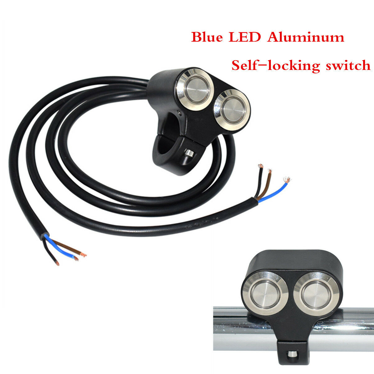 Motorcycle Handlebar Switch Headlight Hazard Fog Light ON/OFF Blue LED Aluminum