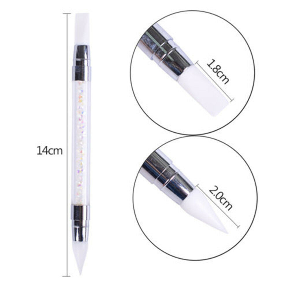DIY Double Way Rhinestone Nail Art Brush Pen Silicone Head Carving Dotting Tool