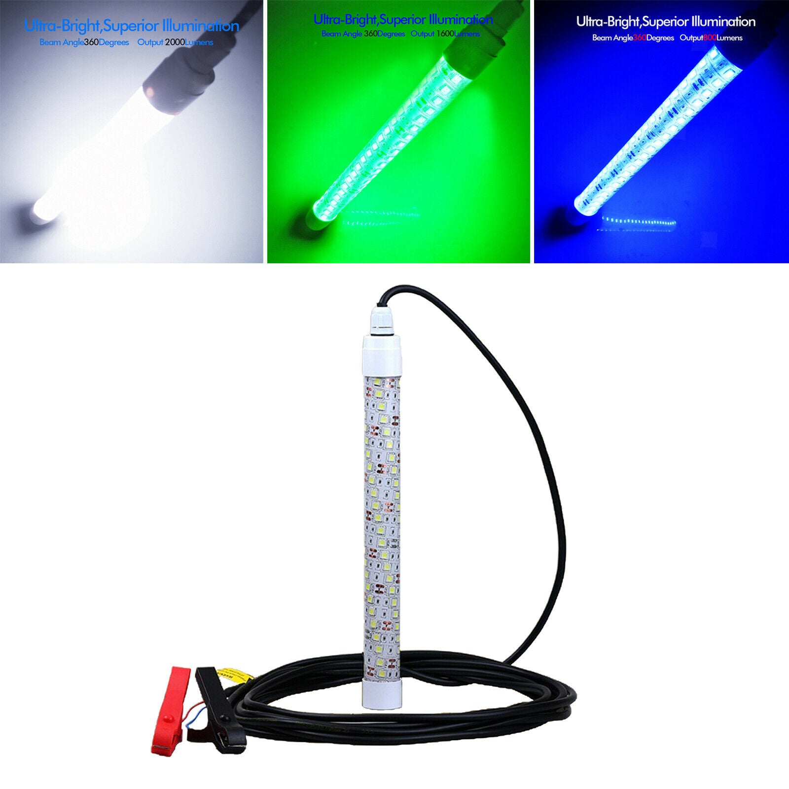 108 LED Submersible Fishing Light Fish Finder Lamp IP68 Portable Raft Clip