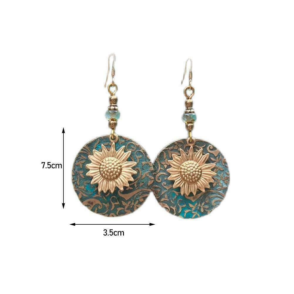Double Sunflower Drop Dangle Earrings Ear Hook Charm Jewelry Women