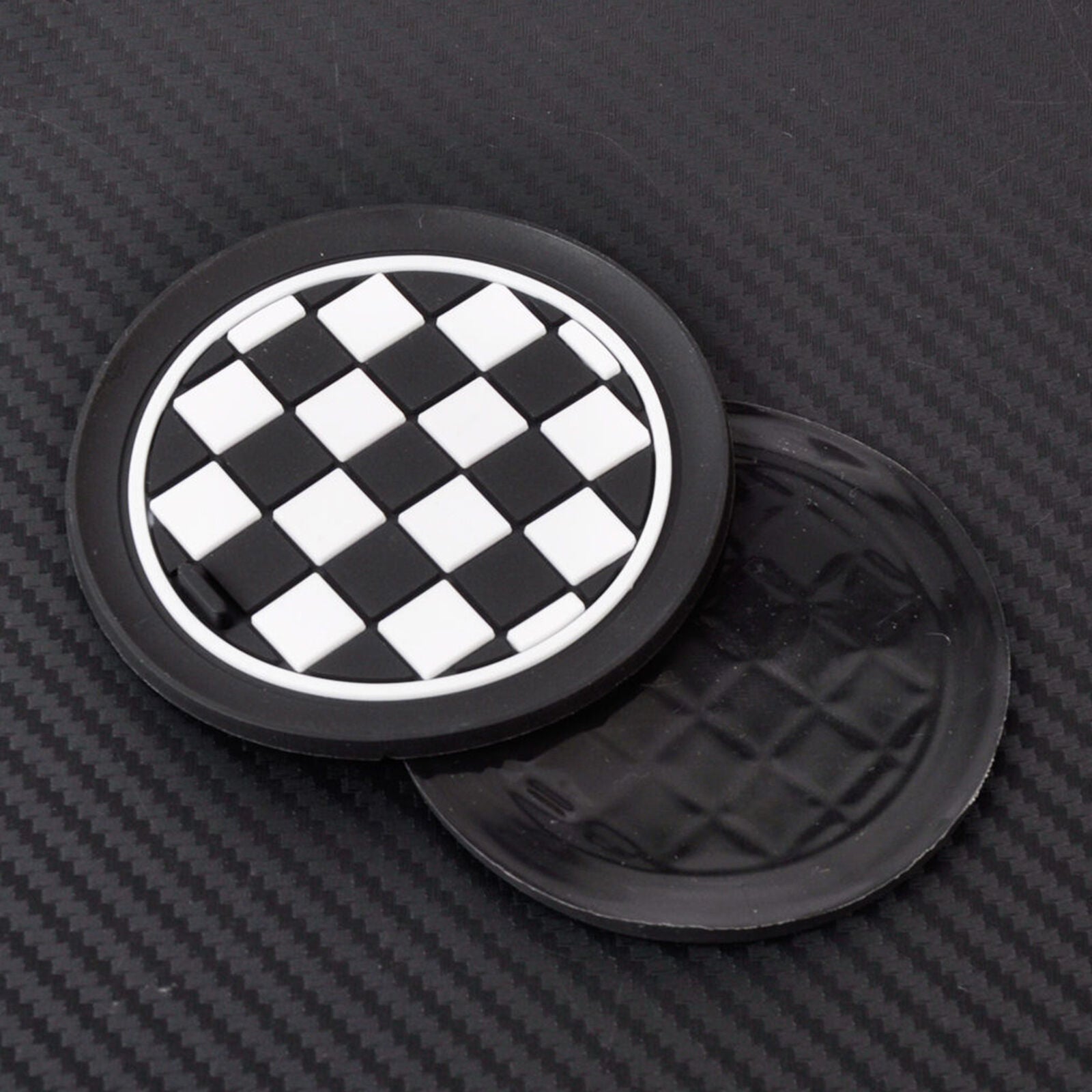 3Pcs Checkered Black CAR Cup Mat Cup Coaster Fit Mini Cooper JCW R55 R56 R57 R58