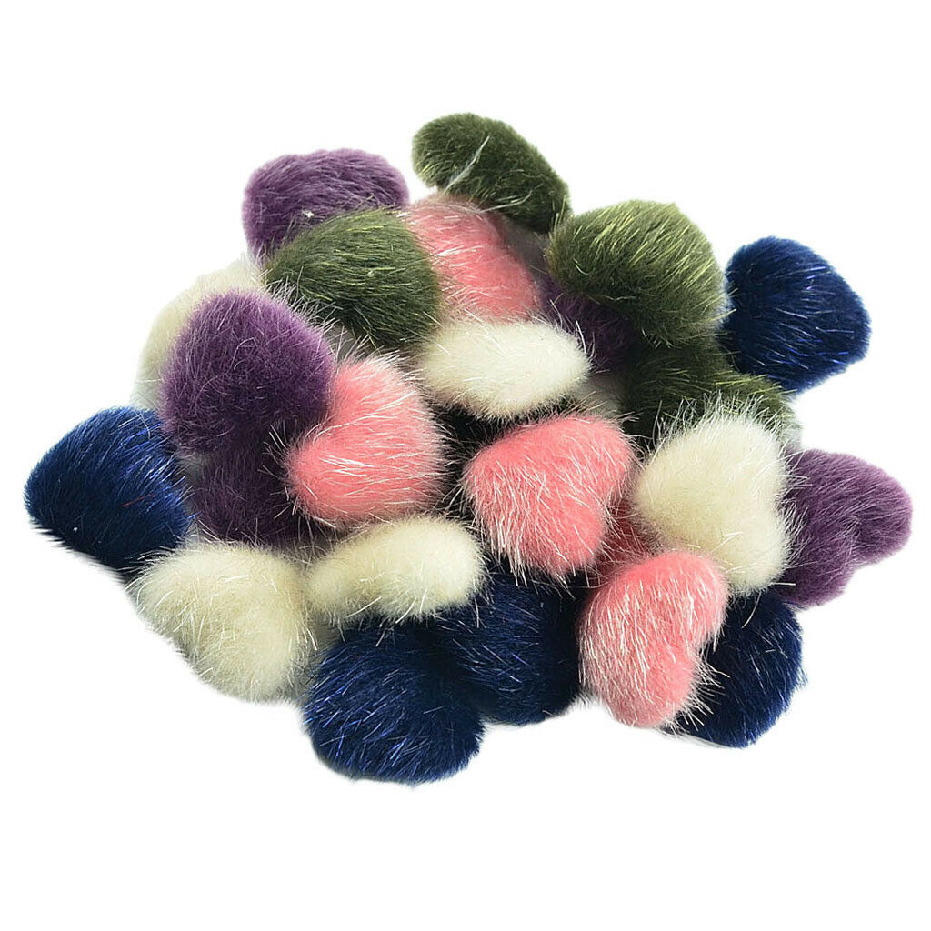 30pcs Mixed Color Plush Covered Heart Button Flatback for DIY Jewelry Making