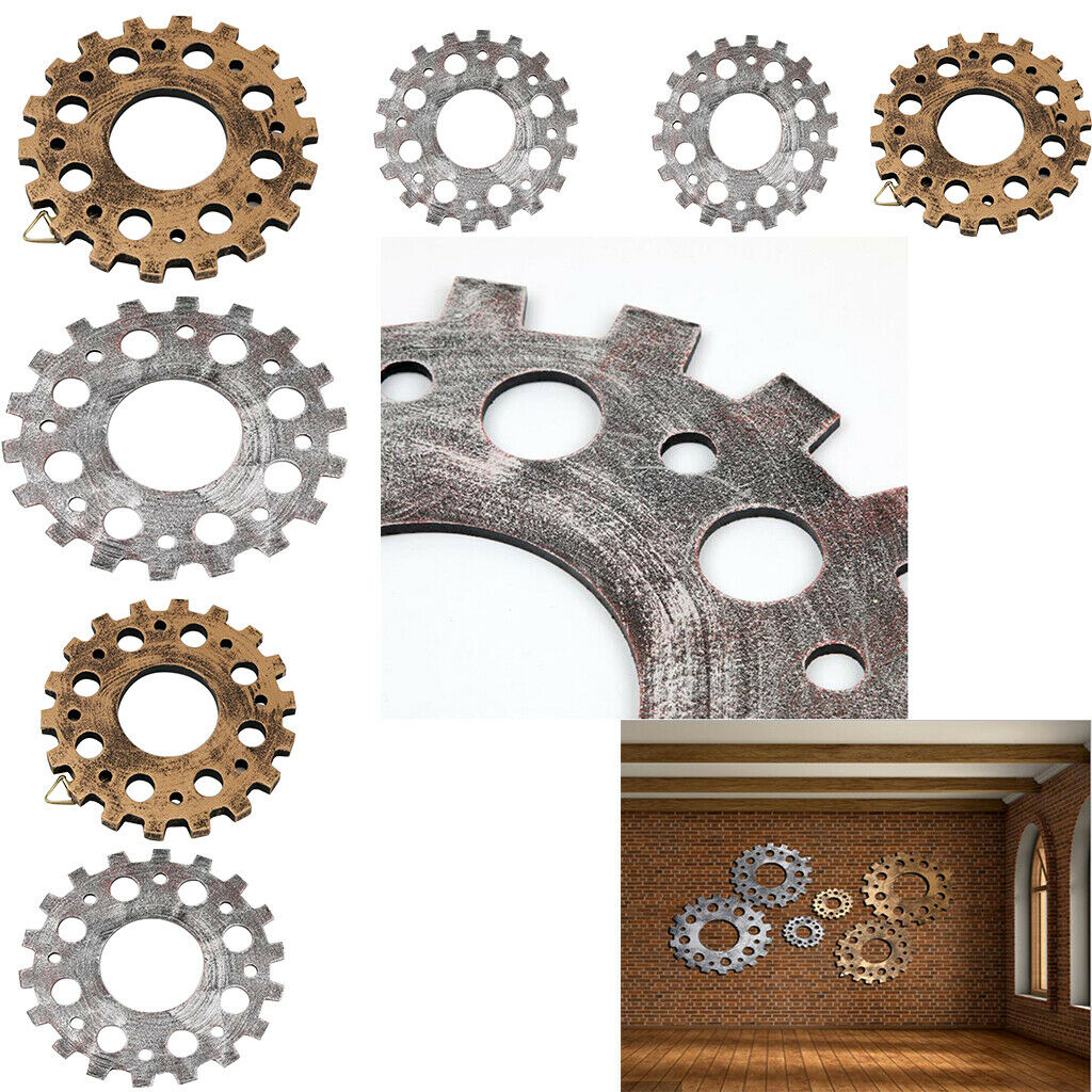 2Pcs Shabby Chic Wood Wheel Gear Art Steampunk Gear Crafts Hanging Bar