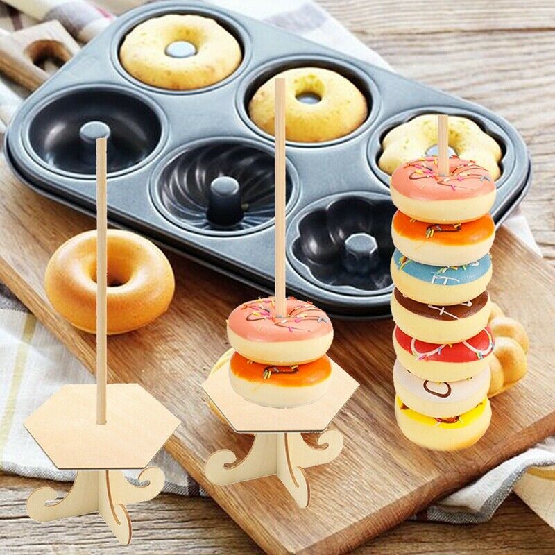2X(4Pcs Wooden Donuts Display Wall Holds Candy Sweet Cart Rustic Wedding BiH1T8)