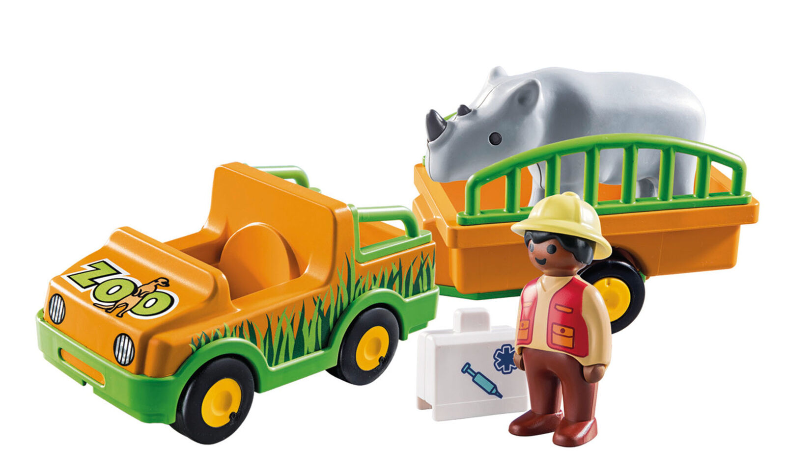 70182 Playmobil 1.2.3 Zoo Vehicle with Rhinoceros Suitable Age 2+