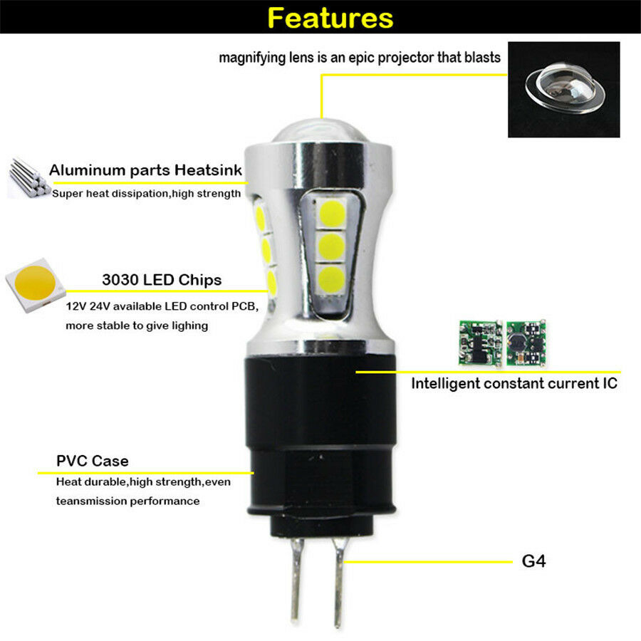 2pcs G4 Hp24w LED 12V White 3030 18SMD led For Citroen c5 and peugeot 3008 drl