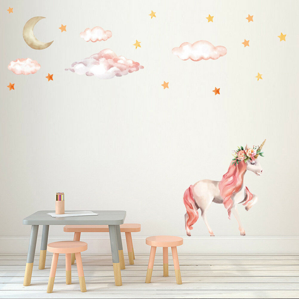 Cute Unicorns Moon Cloud Wall Stickers Nordic Style Room Decor DIY Wall D.l8
