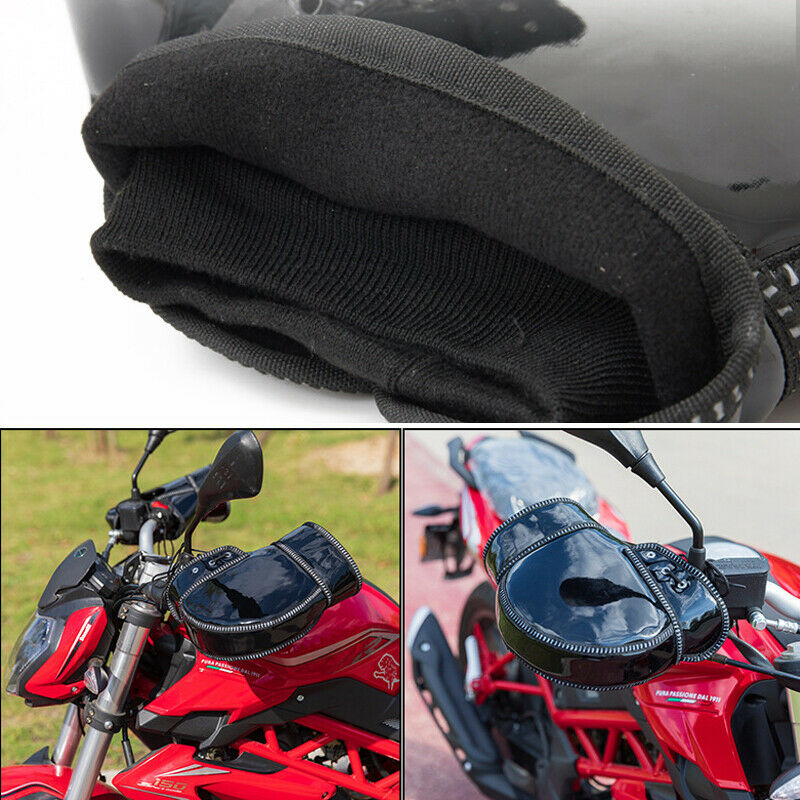 2X PU Motorcycle Scooter Handlebar Gloves Fur Muffs Winter Warm Mitts Waterproof