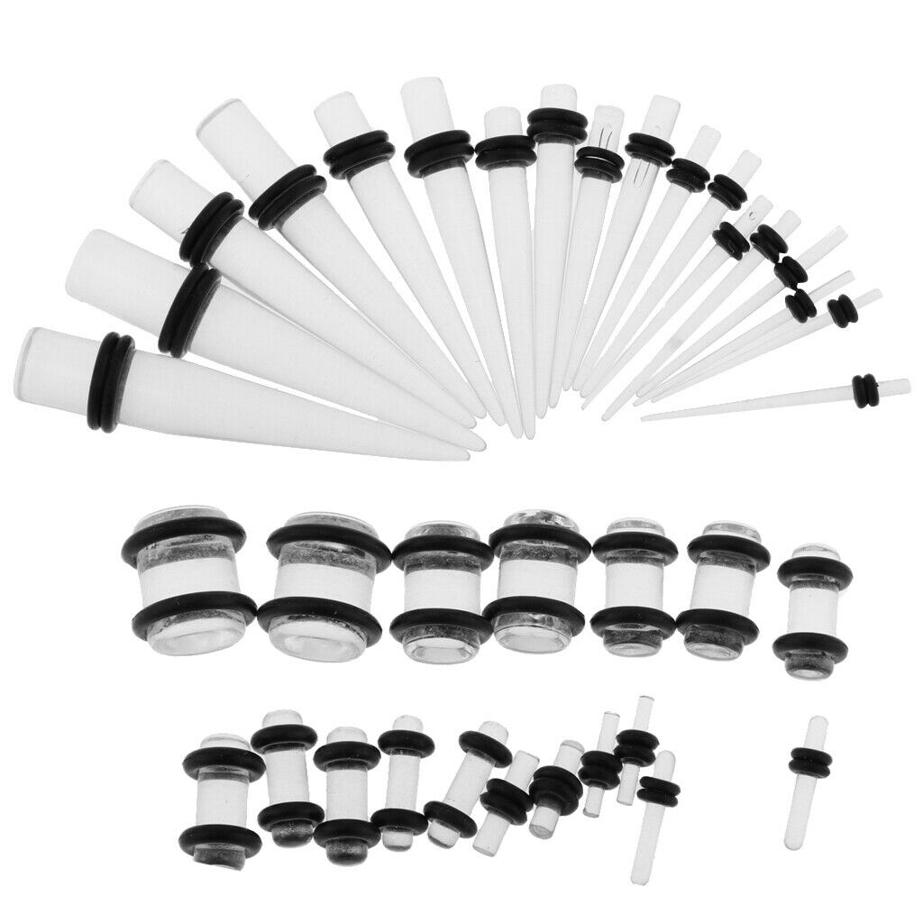 36pcs Ear Gauges Stretching Kit Acrylic Plug 14G-00G Expander Transparent