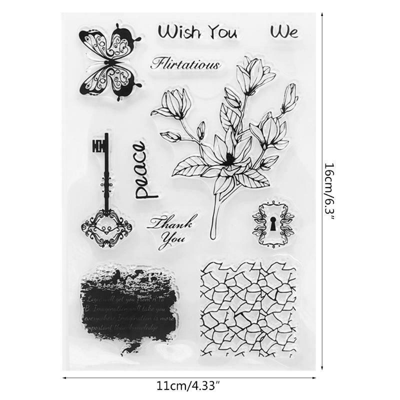 Key Flower Silicone Clear Seal Stamp DIY Scrapbook Embossing Photo Album Decor