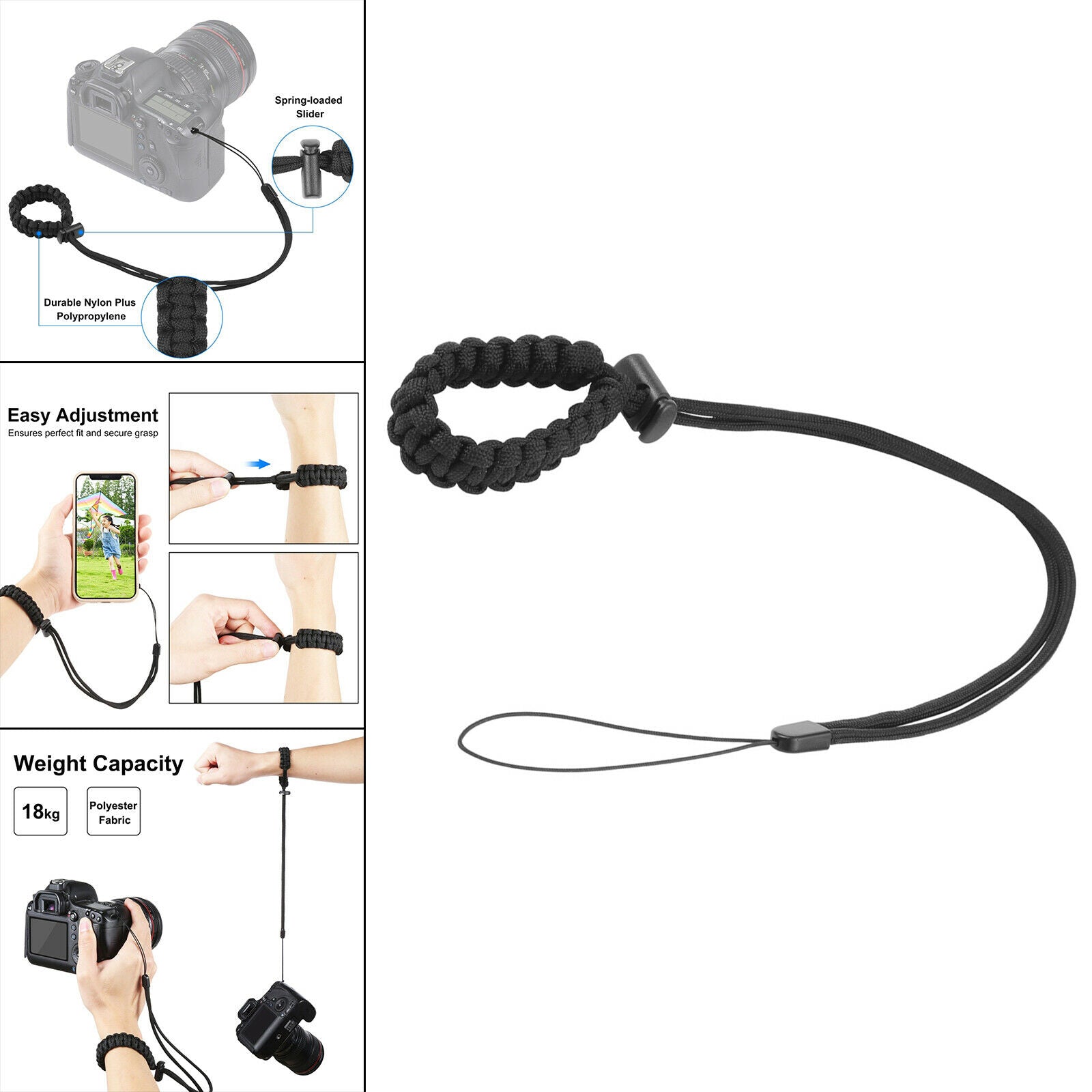 Camera Wrist Strap Durable Holder Adjustable Carry for DSLR Photographers