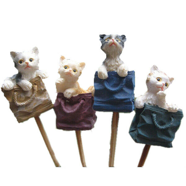 4pcs Rural Style Garden Cat Stick Stake Safty Lovely Animal For Home Table Decor