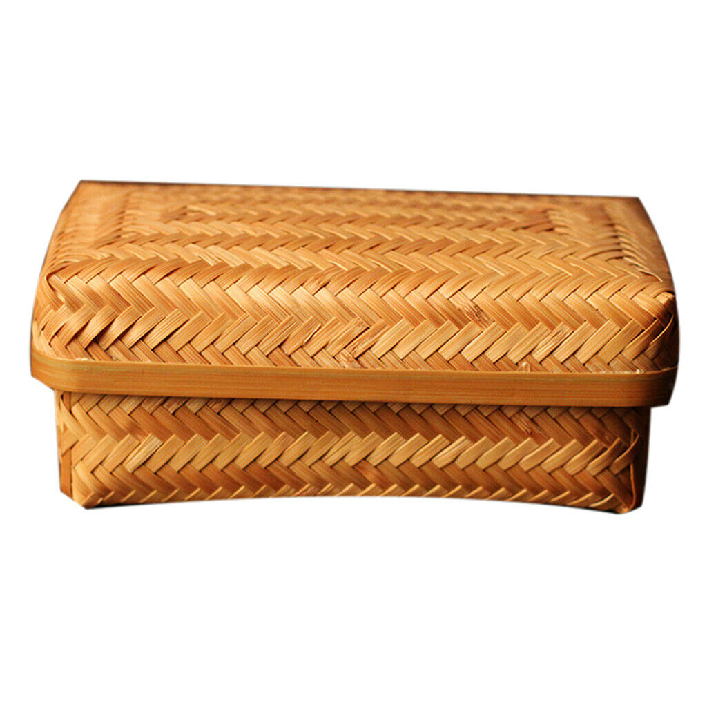 Bamboo Storage Basket Tray Food Hamper Bread Fruit Tea Box Organizers w/ Lid