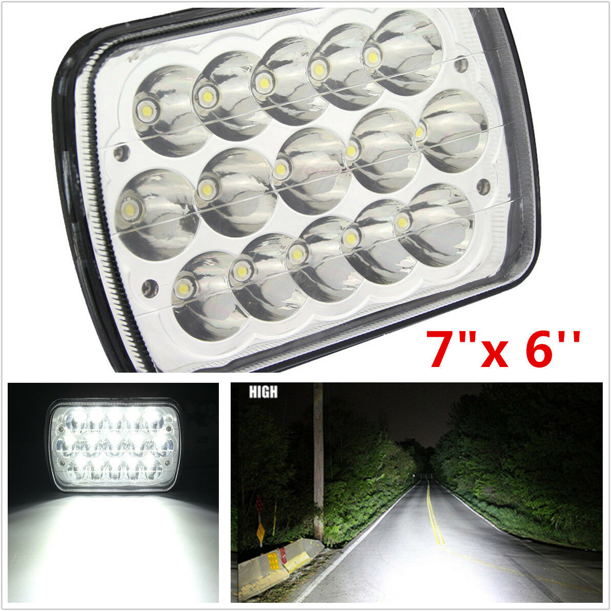 7"X6'' Inch 15LED HID Bulb Light H4 Crystal Clear Sealed High/Low Beam Headlight