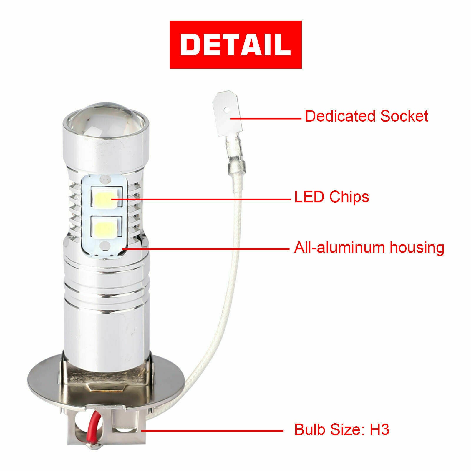 H3 CREE LED Fog Light Bulbs Conversion Kit Super Bright Canbus 6000K White 100W