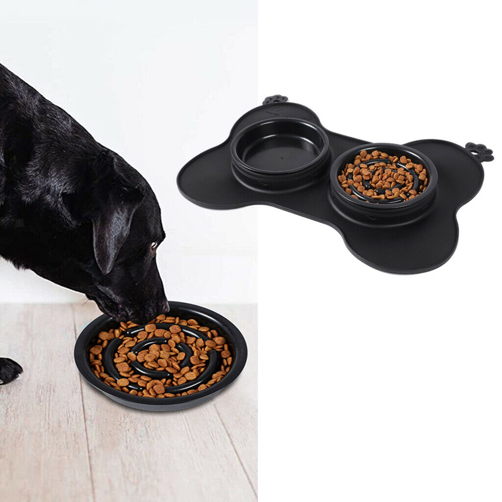 Double Dog Cat Bowls Slow Feeder Bowl Puppy Cats Kitten Bowl Dish Black S