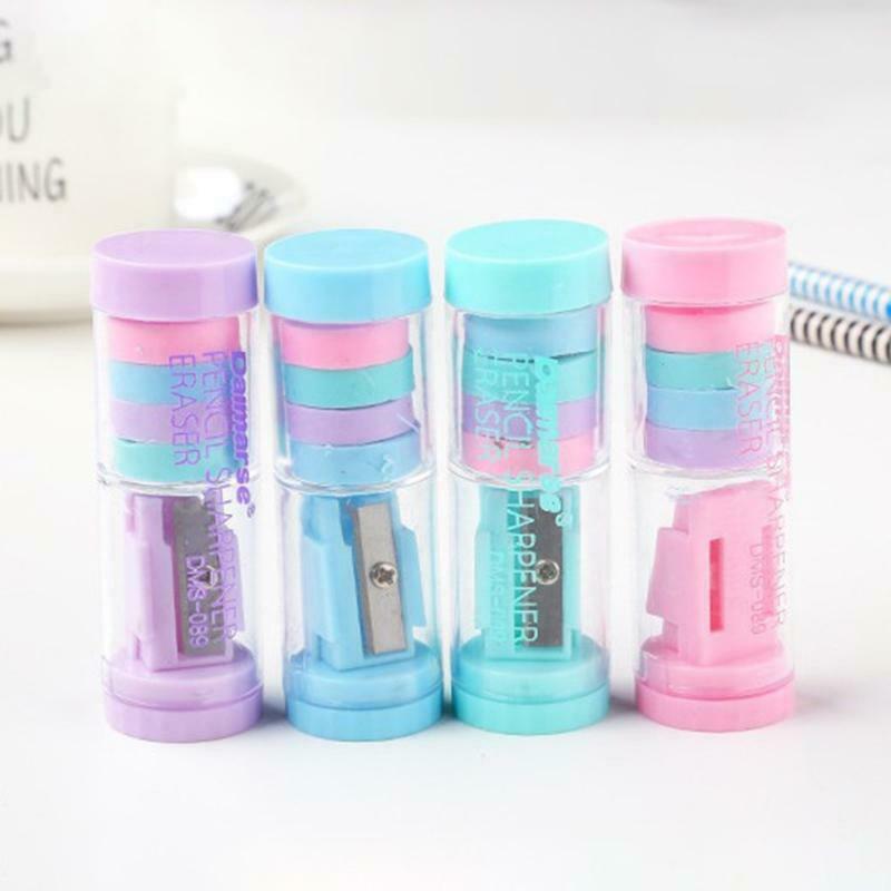 5 Pack 2-in-1 Pencil Sharpener with 4 pcs Mini Colorful Eraser for Class Rewards